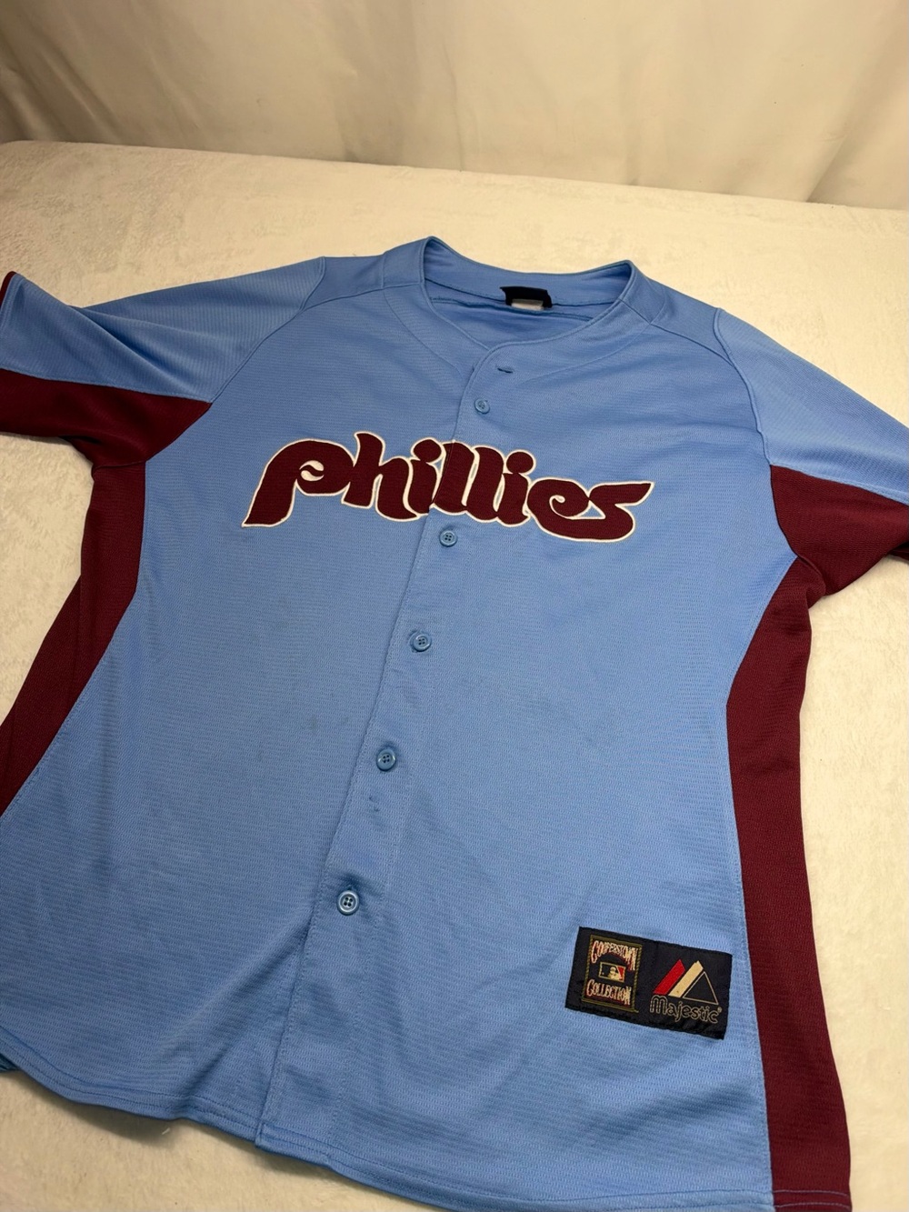 Mike Schmidt philadelphia phillies blue & red jersey size larg Majestic